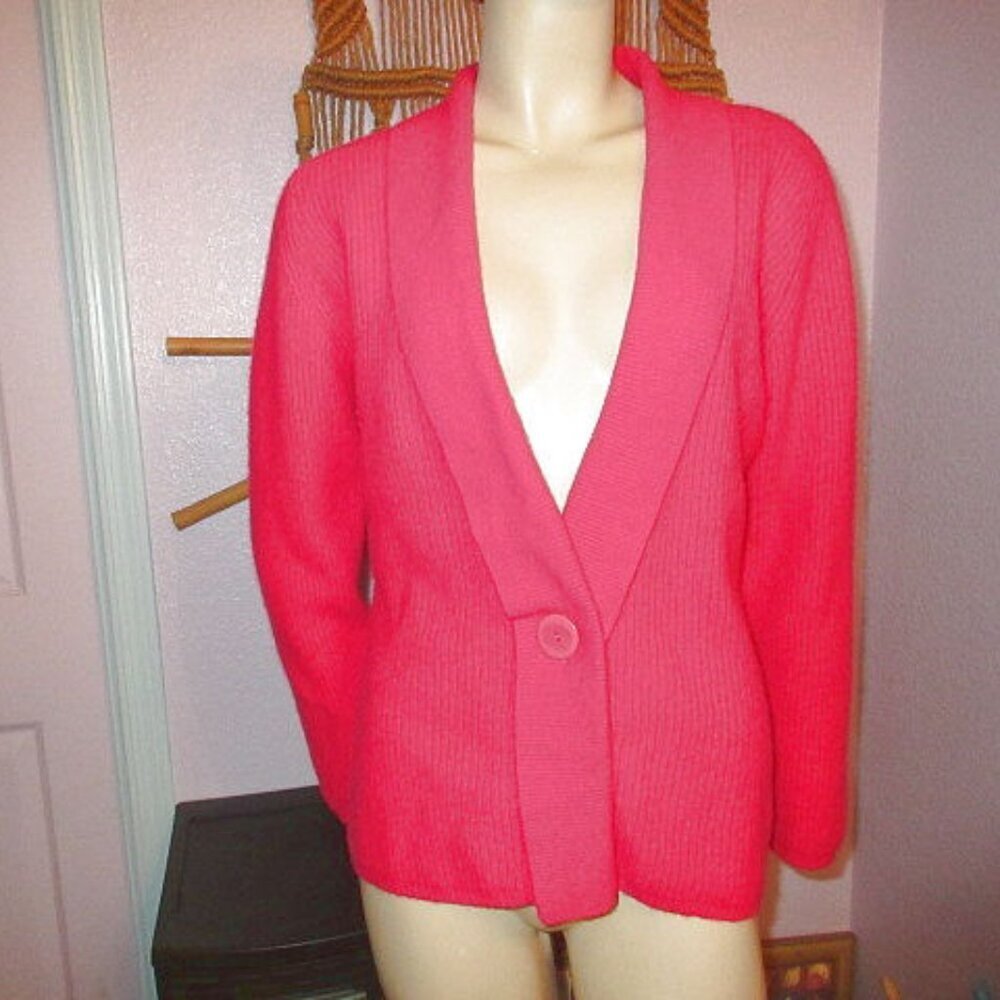 Vtg 80s Peter Valentine Angora Wool Cardigan M Shawl Collar Soft Old Money Prep